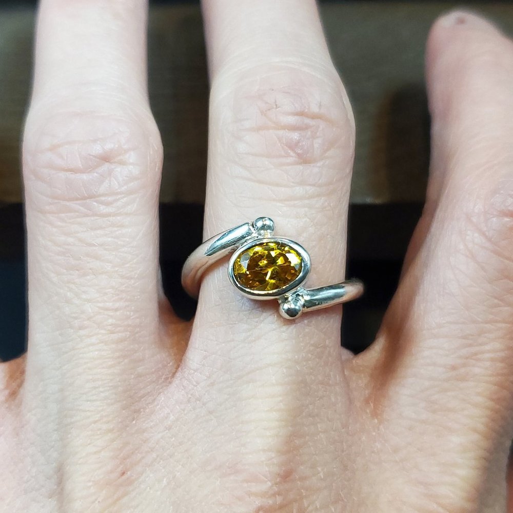 Size 8 925 Sterling Silver Yellow Gold Color Cubic Zirconia Ring